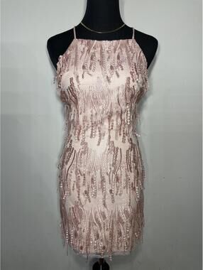 Lulus Making Magic Blush Pink Fringe Lace-Up Mini Dress XS